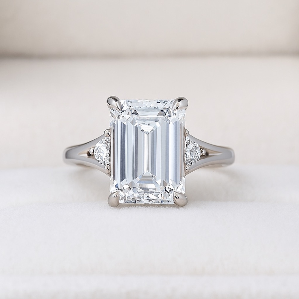 5ct Emerald Cut Engagement Ring Platinum Moissanite D VVS1 Statement Ring